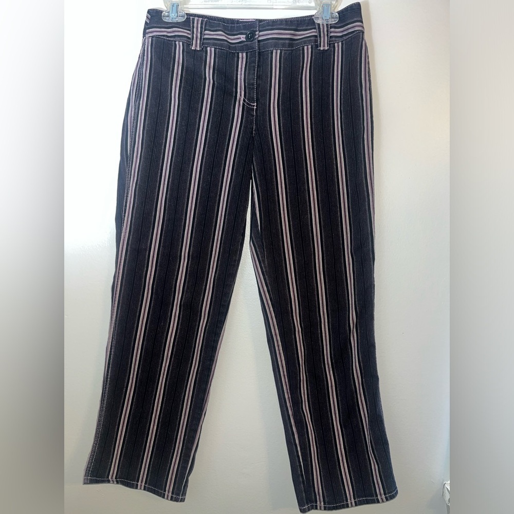 Ann Taylor LOFT Black/Grey/Purple Striped Wide Leg Cropped Pants Size 4